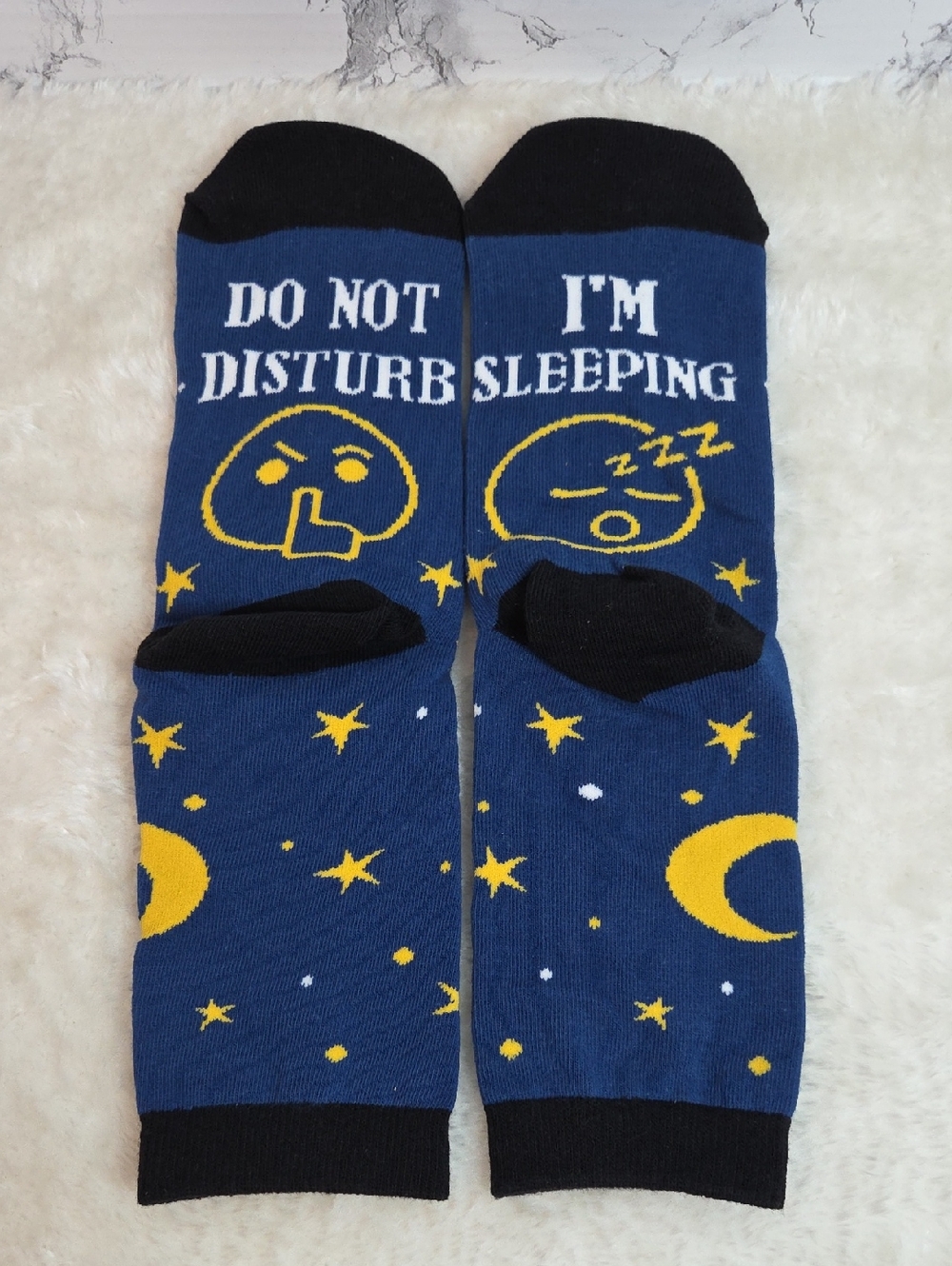 Do Not Disturb I'm Sleeping Crew Socks - Blue & Yellow NWT